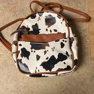 Cow Print Backpack with Brown Accents